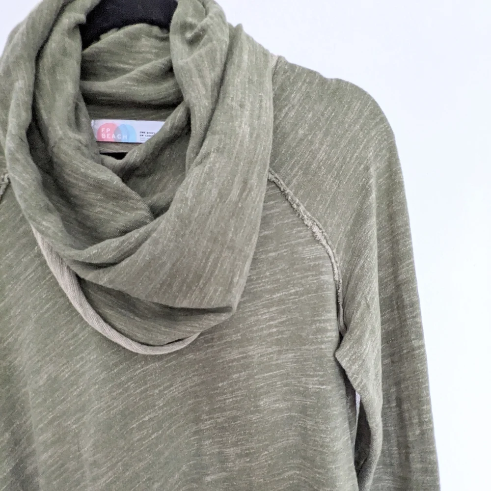 Free People Beach Cocoon Top One Body Funnel Neck Top Rolled Hem  Green - Picture 12 of 16